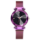 Women Starry Sky Watch Casual Mesh Magnet Buckle Ladies Clock Geometric Surface Roman Numeral Quartz Watches