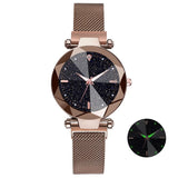 Watch Women Starry Sky Design Quartz Watches for Women Mesh Magnet Casual Watches Ladies Clock