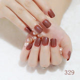 Shine Light Chocolate Color Brown 24 Pcs Sweet Candy Short Purple Red Artificial False Fake Nails Full Wrapped Tips