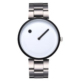 Minimalist Style Leather Wristwatch Women Men Creative Black White Design Dot Line Simple Face Quartz Watches Gift Clock