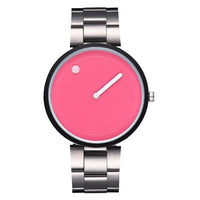 Minimalist Style Leather Wristwatch Women Men Creative Black White Design Dot Line Simple Face Quartz Watches Gift Clock