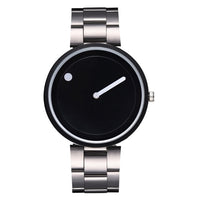 Minimalist Style Leather Wristwatch Women Men Creative Black White Design Dot Line Simple Face Quartz Watches Gift Clock