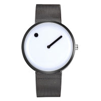 Minimalist Style Leather Wristwatch Women Men Creative Black White Design Dot Line Simple Face Quartz Watches Gift Clock