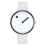 Minimalist Style Leather Wristwatch Women Men Creative Black White Design Dot Line Simple Face Quartz Watches Gift Clock