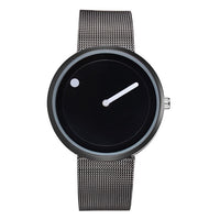 Minimalist Style Leather Wristwatch Women Men Creative Black White Design Dot Line Simple Face Quartz Watches Gift Clock