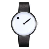 Minimalist Style Leather Wristwatch Women Men Creative Black White Design Dot Line Simple Face Quartz Watches Gift Clock