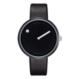 Minimalist Style Leather Wristwatch Women Men Creative Black White Design Dot Line Simple Face Quartz Watches Gift Clock