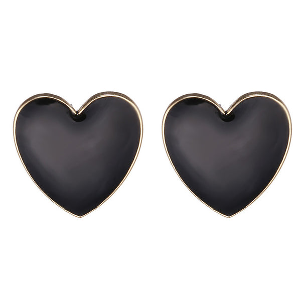 Big Enamel Heart Stud Earrings for Women Black Oil Gold Street Statement Love Stud Earring Gifts for Girlfriends