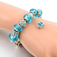 Silver Color Crown Bracelets Bangles Crystal Beads Charm Bracelets for Women Jewelry Bracelet