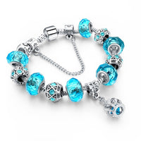 Silver Color Crown Bracelets Bangles Crystal Beads Charm Bracelets for Women Jewelry Bracelet