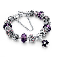 Silver Color Crown Bracelets Bangles Crystal Beads Charm Bracelets for Women Jewelry Bracelet