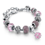 Silver Color Crown Bracelets Bangles Crystal Beads Charm Bracelets for Women Jewelry Bracelet