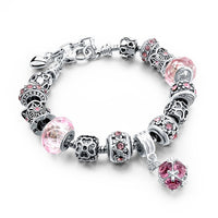 Silver Color Crown Bracelets Bangles Crystal Beads Charm Bracelets for Women Jewelry Bracelet