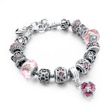 Silver Color Crown Bracelets Bangles Crystal Beads Charm Bracelets for Women Jewelry Bracelet