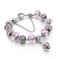 Silver Color Crown Bracelets Bangles Crystal Beads Charm Bracelets for Women Jewelry Bracelet