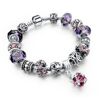 Silver Color Crown Bracelets Bangles Crystal Beads Charm Bracelets for Women Jewelry Bracelet