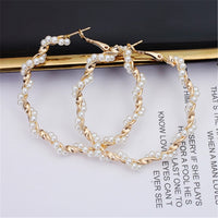 Classic Metal Round Women Hoop Earrings Circle Pearl Earrings for