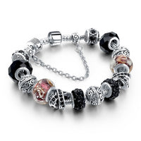 Black Heart Charm Bracelets for Women Crystal Bead Bracelet Jewelry Female Bracelet