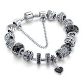 Black Heart Charm Bracelets for Women Crystal Bead Bracelet Jewelry Female Bracelet