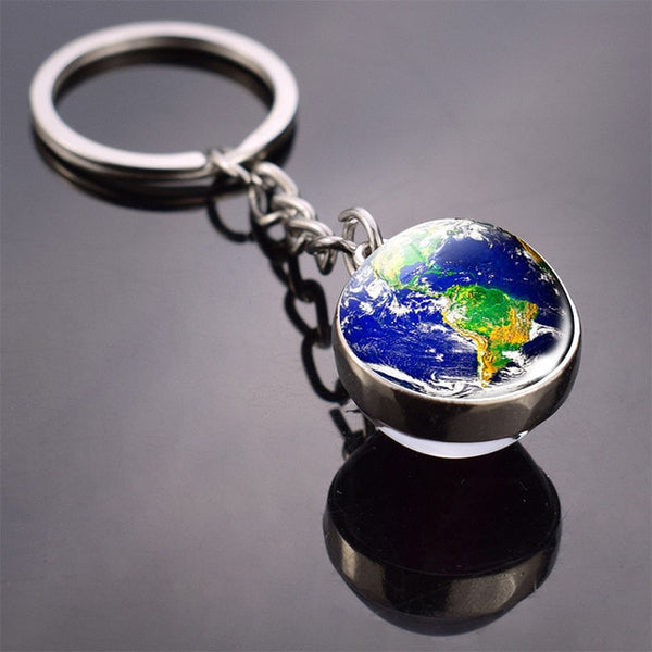 Galaxy Keychain Solar System Planet Picture Glass Ball Key Chain Galaxy Moon Pendant Keyring Universe Gifts for Men for Women