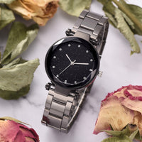 Women Steel Watches Black Watch Ladies Casual Quartz Stainless Marble Strap Dress Watch