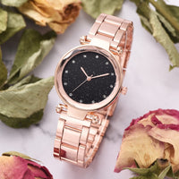 Women Steel Watches Black Watch Ladies Casual Quartz Stainless Marble Strap Dress Watch