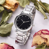 Women Steel Watches Black Watch Ladies Casual Quartz Stainless Marble Strap Dress Watch