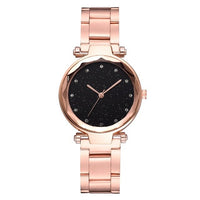 Women Steel Watches Black Watch Ladies Casual Quartz Stainless Marble Strap Dress Watch