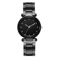 Women Steel Watches Black Watch Ladies Casual Quartz Stainless Marble Strap Dress Watch