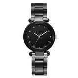 Women Steel Watches Black Watch Ladies Casual Quartz Stainless Marble Strap Dress Watch