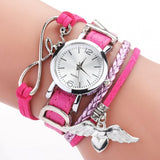 Watches for Women Silver Heart Pendant Leather Belt Quartz Clock Ladies Wrist Watch