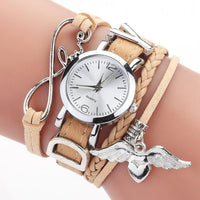 Watches for Women Silver Heart Pendant Leather Belt Quartz Clock Ladies Wrist Watch