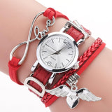 Watches for Women Silver Heart Pendant Leather Belt Quartz Clock Ladies Wrist Watch