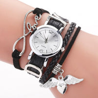 Watches for Women Silver Heart Pendant Leather Belt Quartz Clock Ladies Wrist Watch