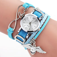 Watches for Women Silver Heart Pendant Leather Belt Quartz Clock Ladies Wrist Watch