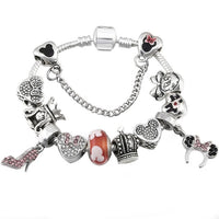 Silver Mickey Minnie Bracelets Bangles for Women Jewelry Crystal Handmade Bracelet Charm Friendship Bracelet