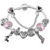 Silver Mickey Minnie Bracelets Bangles for Women Jewelry Crystal Handmade Bracelet Charm Friendship Bracelet