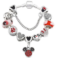 Silver Mickey Minnie Bracelets Bangles for Women Jewelry Crystal Handmade Bracelet Charm Friendship Bracelet