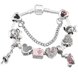 Silver Mickey Minnie Bracelets Bangles for Women Jewelry Crystal Handmade Bracelet Charm Friendship Bracelet