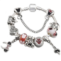 Silver Mickey Minnie Bracelets Bangles for Women Jewelry Crystal Handmade Bracelet Charm Friendship Bracelet