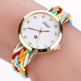 Women Gold Braided Leather Wrist Watch for Women Ladies Star Crystal Crystal Quartz Watch Clock