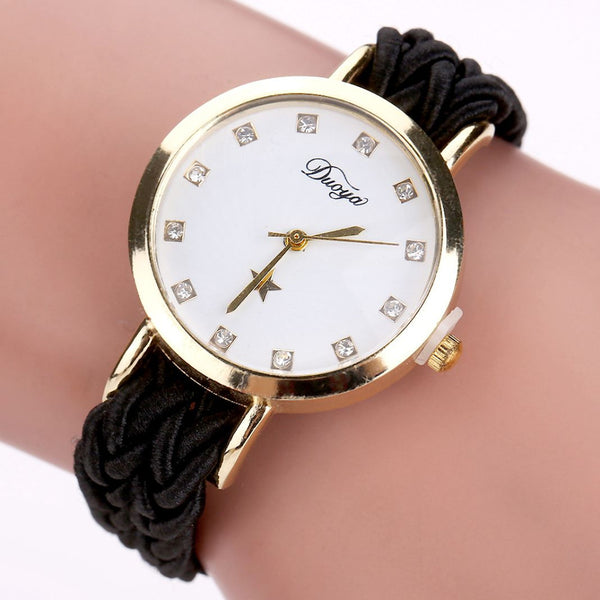 Women Gold Braided Leather Wrist Watch for Women Ladies Star Crystal Crystal Quartz Watch Clock