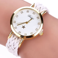 Women Gold Braided Leather Wrist Watch for Women Ladies Star Crystal Crystal Quartz Watch Clock