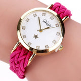 Women Gold Braided Leather Wrist Watch for Women Ladies Star Crystal Crystal Quartz Watch Clock