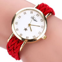 Women Gold Braided Leather Wrist Watch for Women Ladies Star Crystal Crystal Quartz Watch Clock