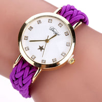 Women Gold Braided Leather Wrist Watch for Women Ladies Star Crystal Crystal Quartz Watch Clock