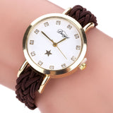 Women Gold Braided Leather Wrist Watch for Women Ladies Star Crystal Crystal Quartz Watch Clock