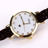 Women Gold Braided Leather Wrist Watch for Women Ladies Star Crystal Crystal Quartz Watch Clock