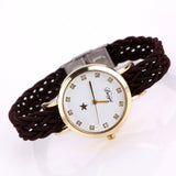 Women Gold Braided Leather Wrist Watch for Women Ladies Star Crystal Crystal Quartz Watch Clock