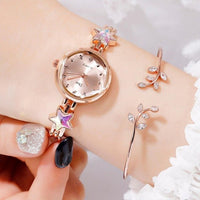 Dress Quartz Watches for Women Rose Starry Star Design Creative Ladies Clock